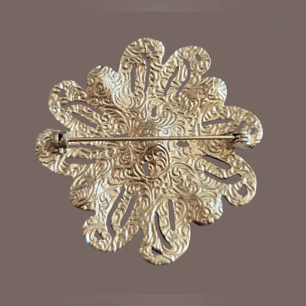 1928 Inspired Silver Tone Marcasite and Black Acrylic Brooch